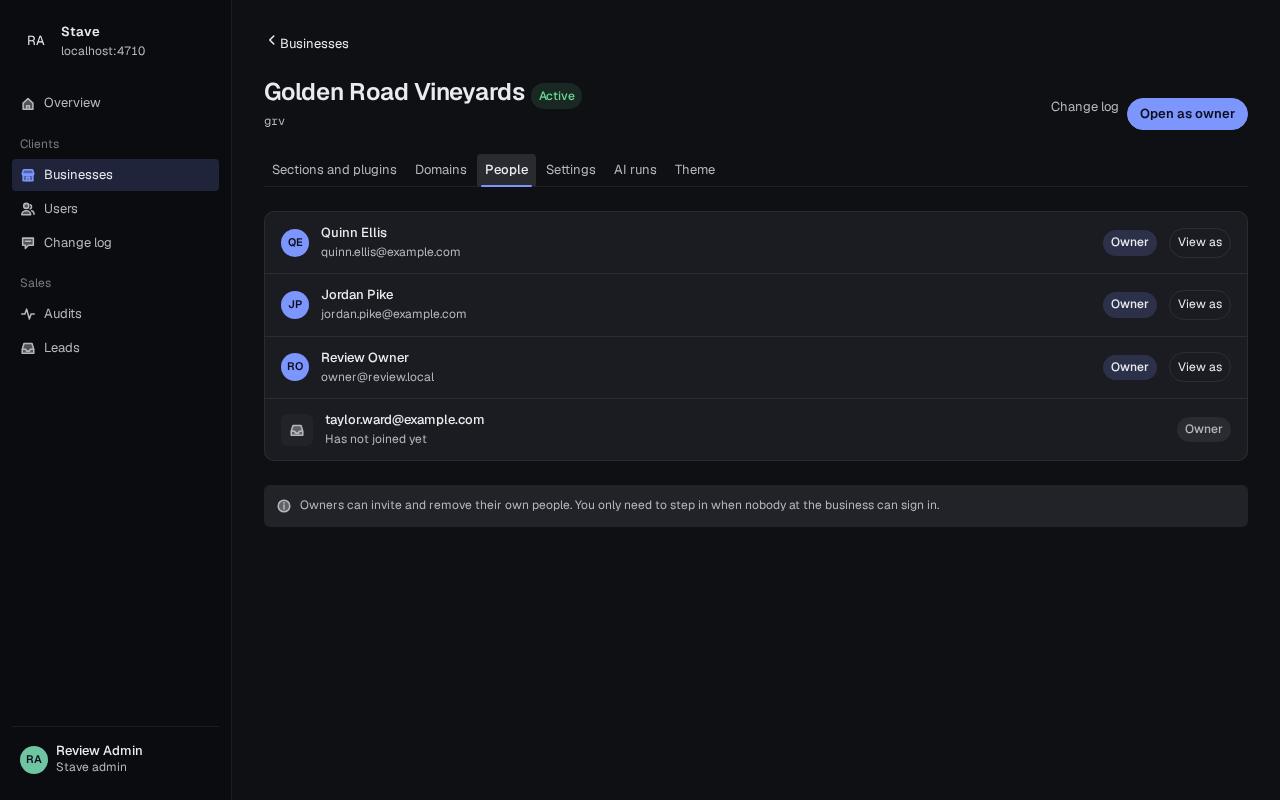 Business detail, people tab with view as buttons