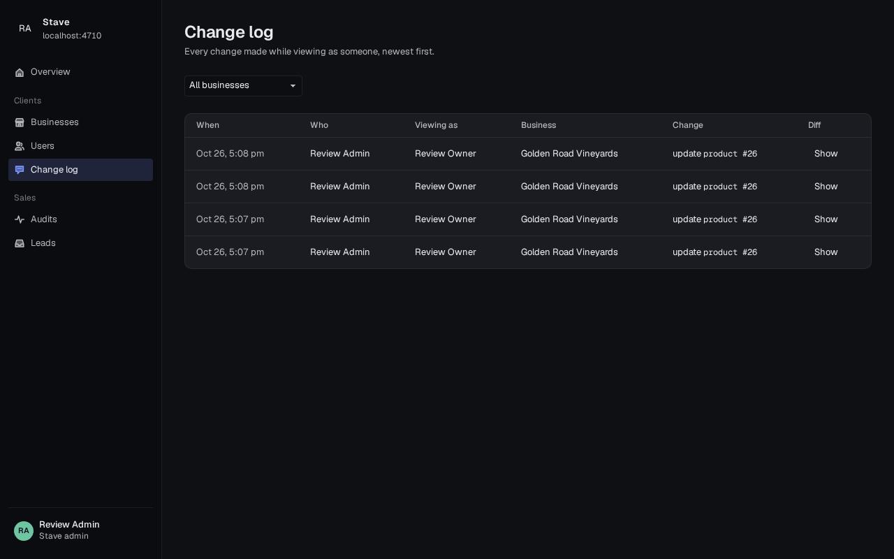 Change log of edits made while viewing as someone