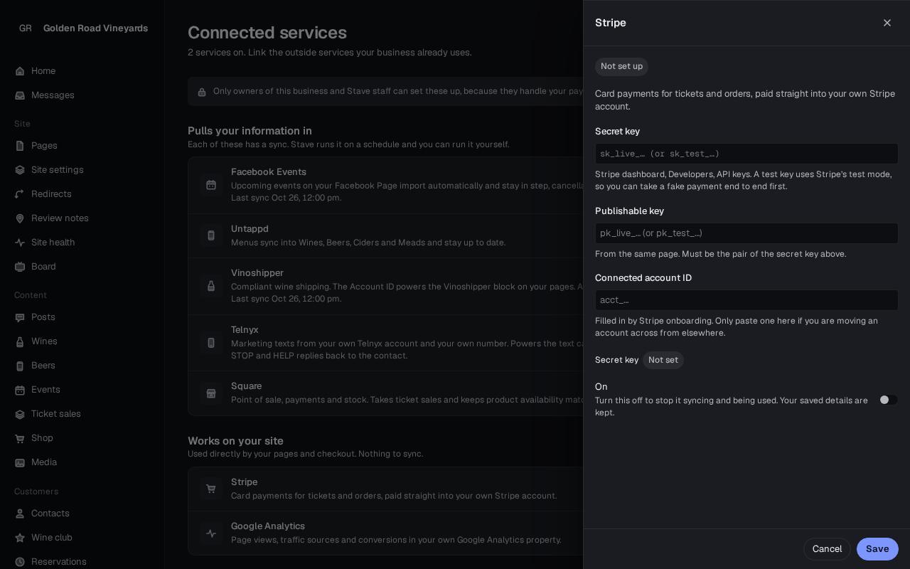 Stripe setup panel
