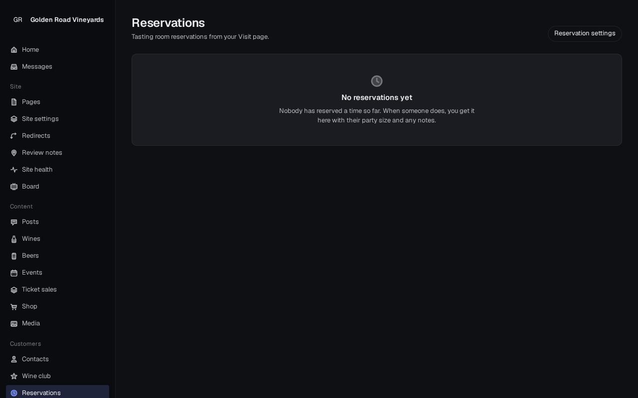 Reservations list, empty