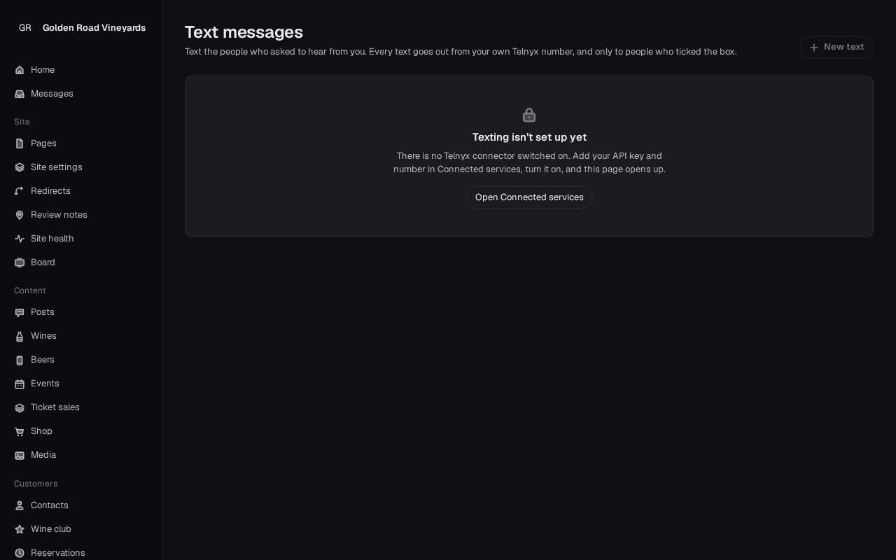 Text messages screen saying texting isn't set up yet